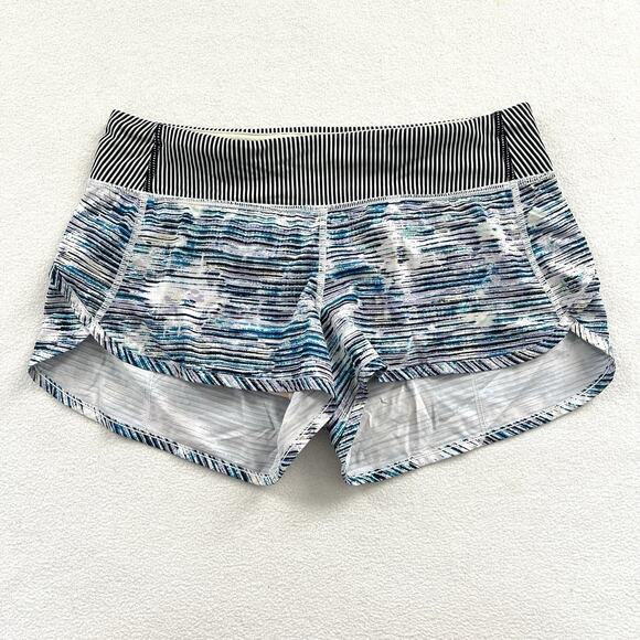 Lululemon Women Run Speed Shorts Blurry Belle Multi Tink Stripe Blue Black 6 - Picture 1 of 8